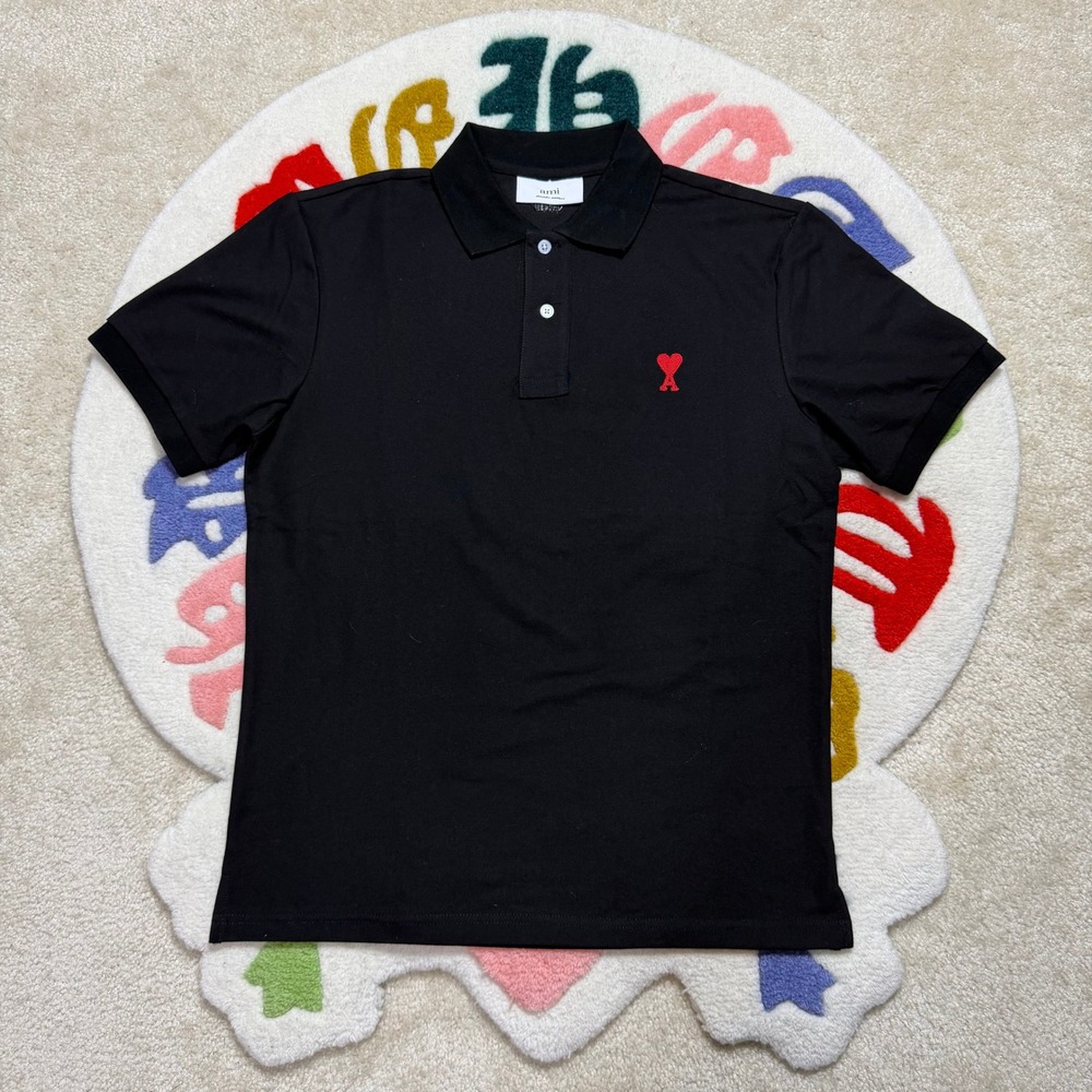 Ami Alexandre Mattiussi Black Heart Logo Polo Shirt Size Small